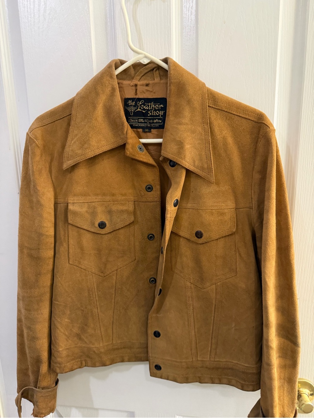 Vintage Sears Men's Suede Shirt Jacket in Tan Brown